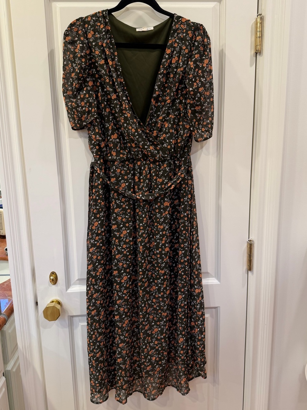 bailey blue green Floral Wrap Midi Dress with Olive Lining